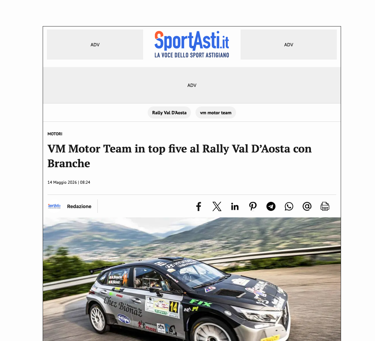 VM Motor Team in top five al Rally Val D'Aosta con Branche - SportAsti